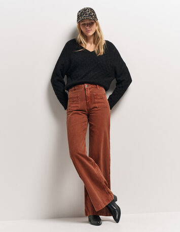 TACEY - Pull noir tricot ajouré réversible devant/dos-7