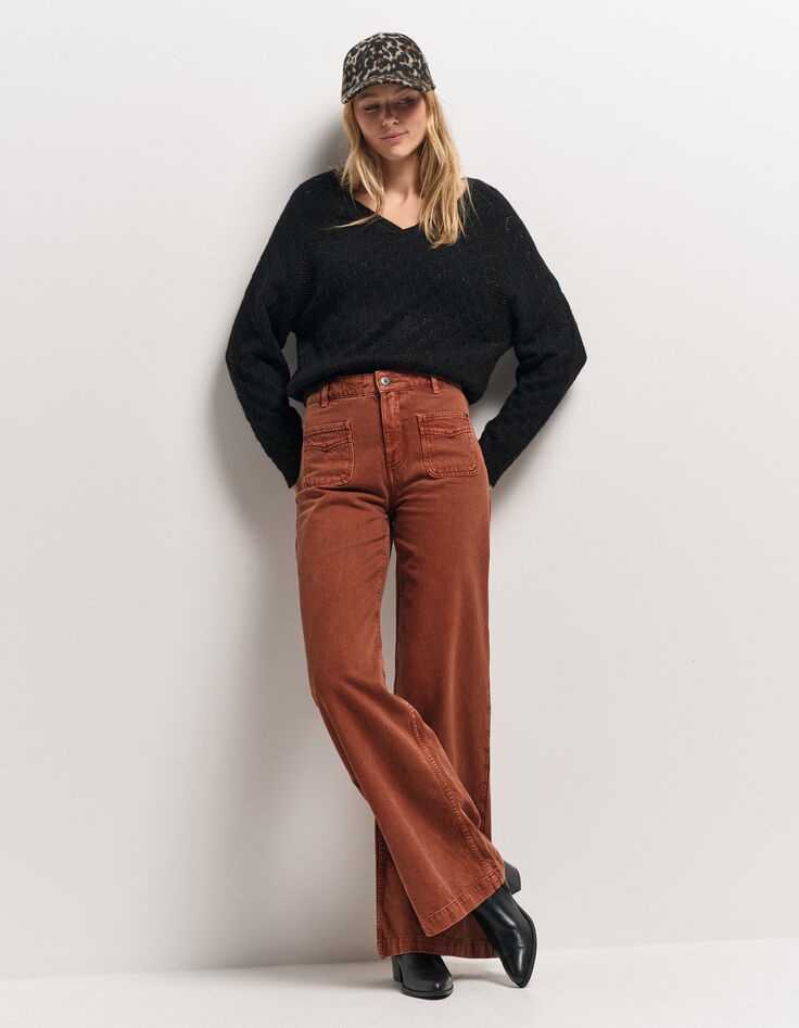 TACEY - Pull noir tricot ajouré réversible devant/dos-7