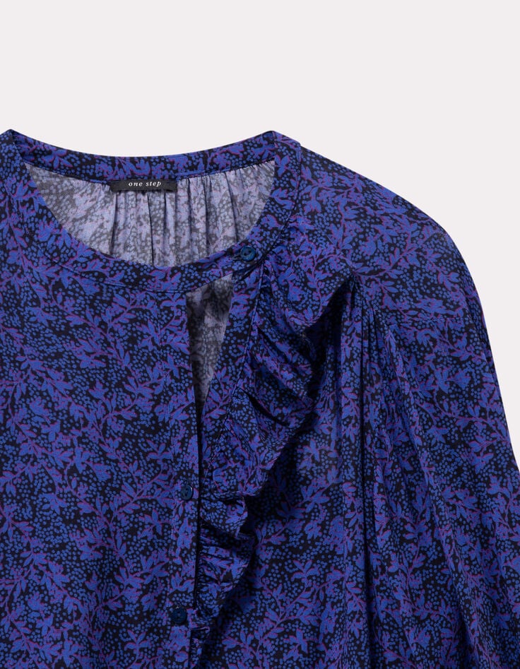 CHARLEY - Blouse marine imprim&eacute; floral pois-2