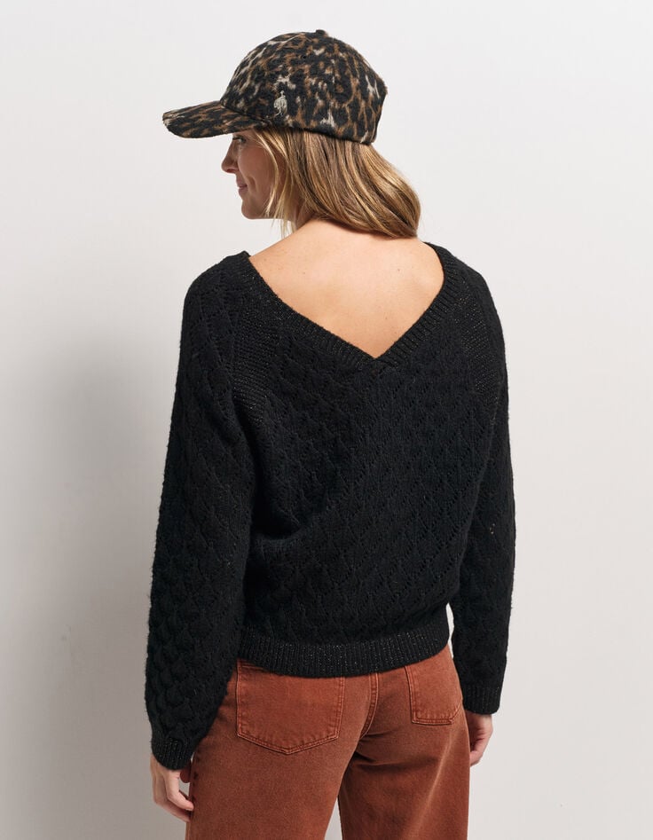 TACEY - Pull noir tricot ajouré réversible devant/dos-5 TACEY - Pull noir tricot ajouré réversible devant/dos-5