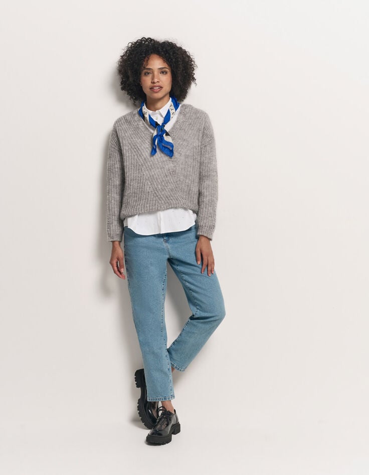 TYLER - Pull gris tricot côtelé mohair mélangé-6 TYLER - Pull gris tricot côtelé mohair mélangé-6