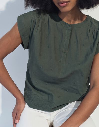 CONOR - Top vert upcycl&eacute; broderies &eacute;toiles  - One Step