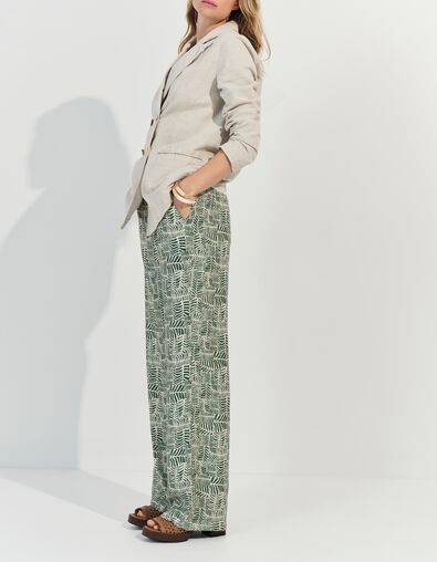 PRIMAVERA - Pantalon vert imprim&eacute; tropical chic  - One Step