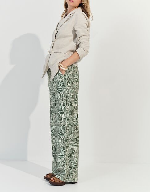 PRIMAVERA - Pantalon vert imprim&eacute; tropical chic  - One Step