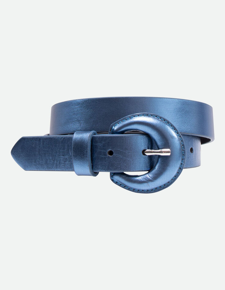 ANDREW - Ceinture bleue cuir certifié finition métallisée -1