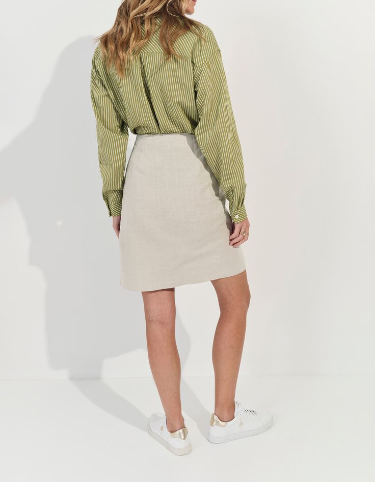 JULIANA - Jupe portefeuille beige lin coton m&eacute;lang&eacute;s -2