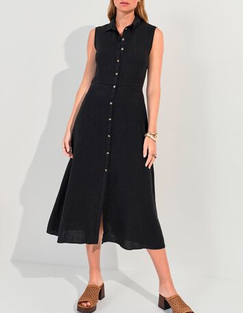 RECIFE - Robe chemise longue noire lin certifi&eacute; surteint-5