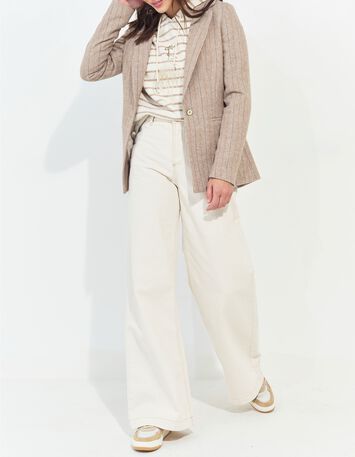 VICKI - Veste beige lainage fantaisie motif chevrons ray&eacute;-5