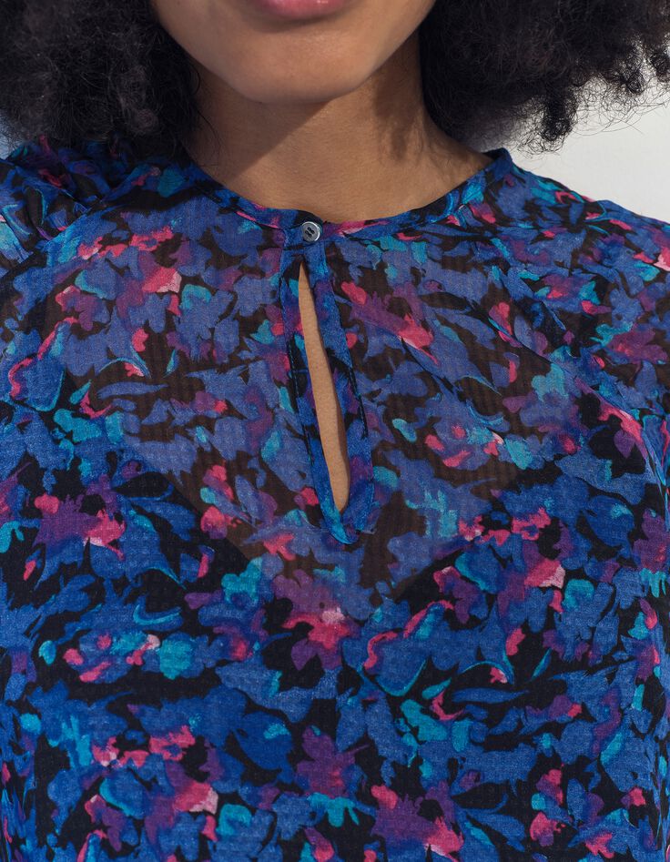 CIARA - Blouse bleue polyester recycl&eacute; floral aquatique -4