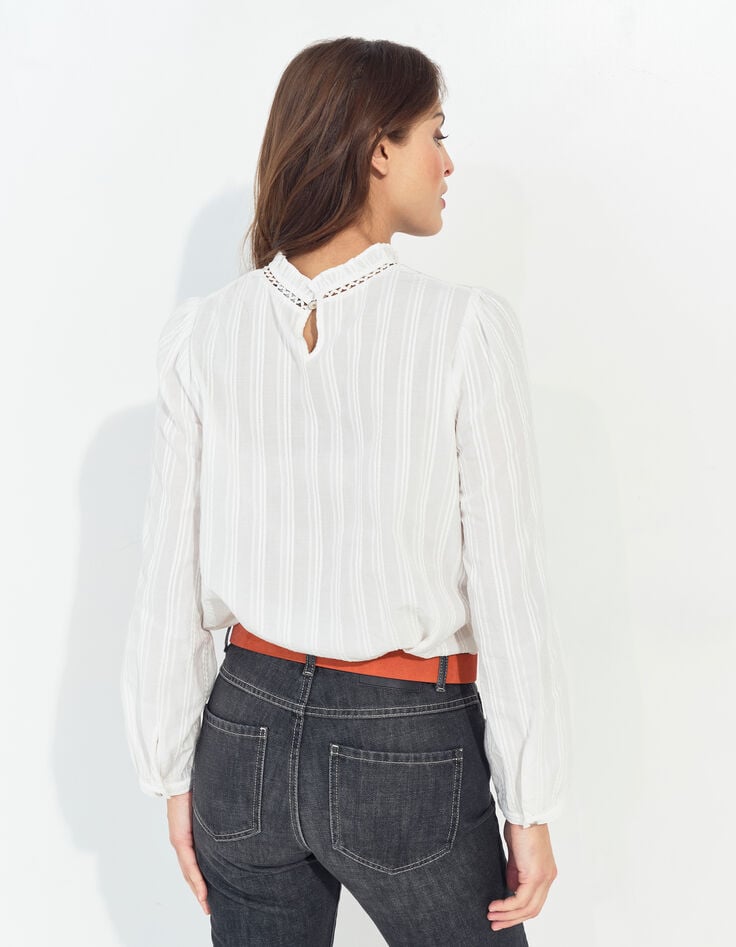 CRONOS - Blouse écrue jacquard motif rayures fantaisie -4