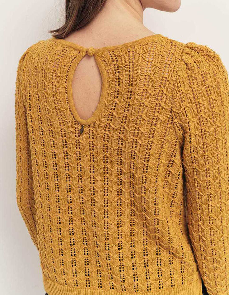 TESSA - Pull miel tricot fin ajouré-3