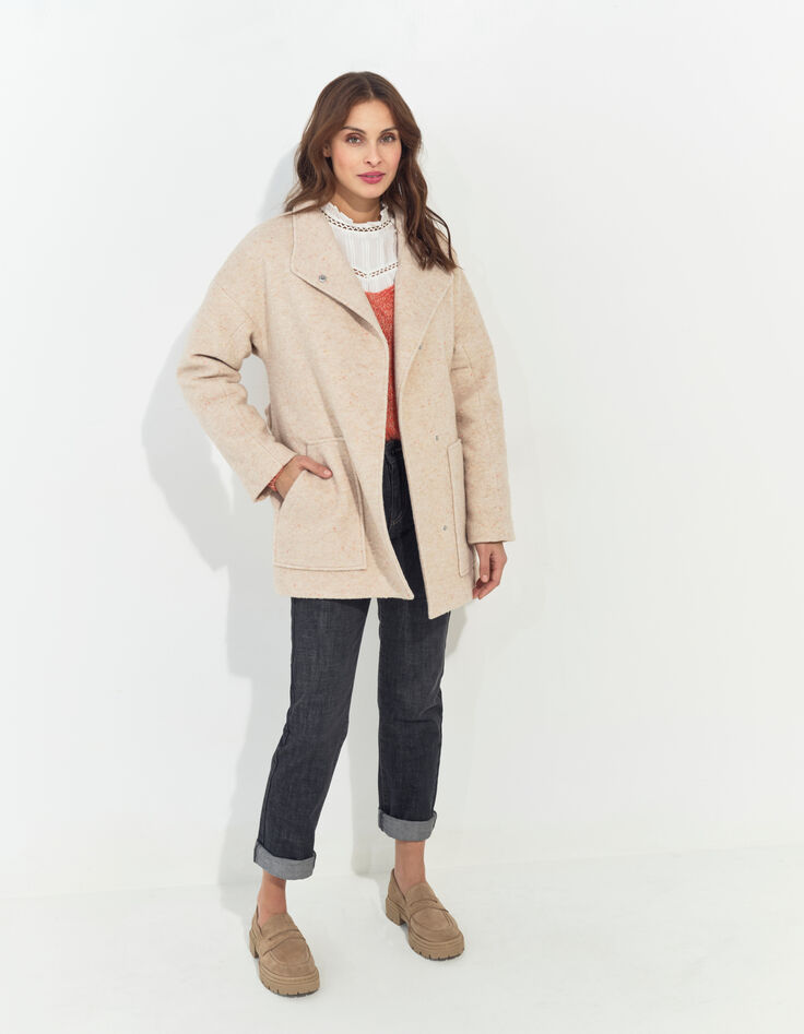 DIAZ - Manteau court ivoire lainage chiné esprit peignoir-7