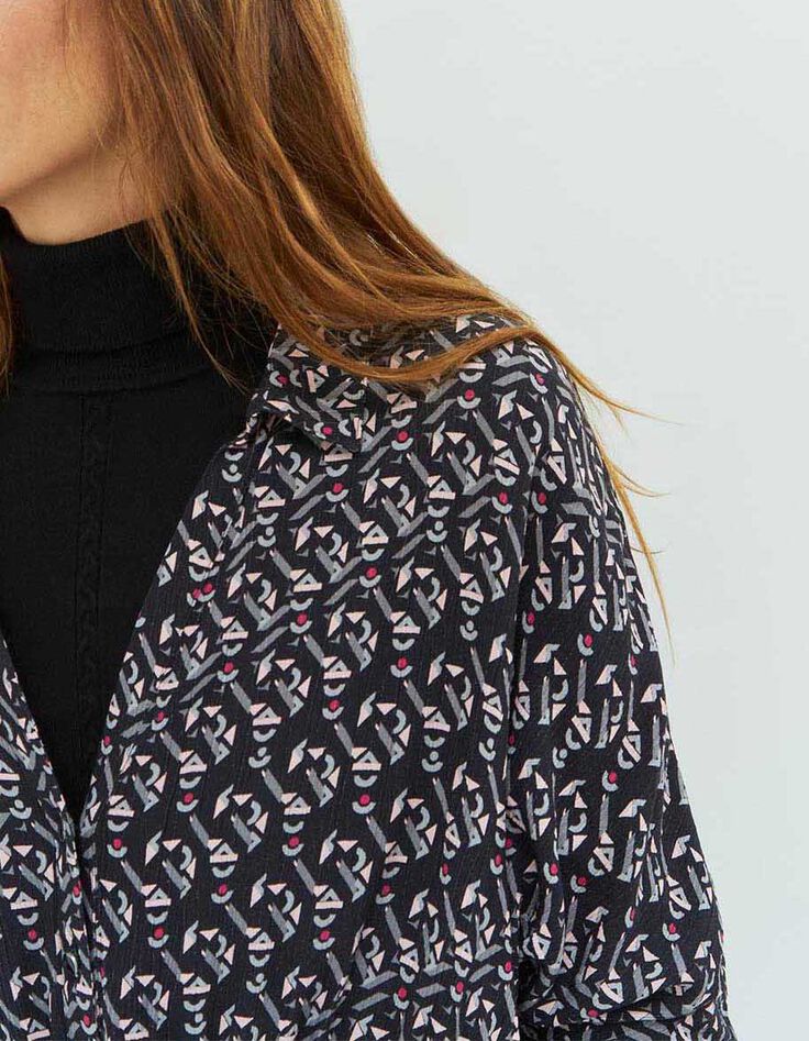 RICHA - Robe chemise grise à imprimé arty graphique-4