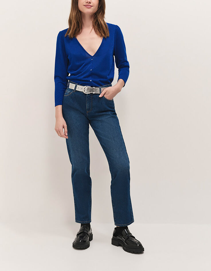 MEIJI - T-shirt saphir blue paillet&eacute; d&eacute;cor boutons dos-3