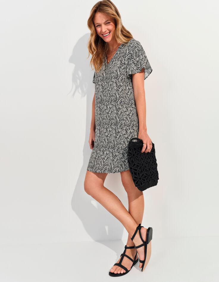 REKO - Robe noire Lenzing™ Ecovero™ imprimé néo cachemire -6