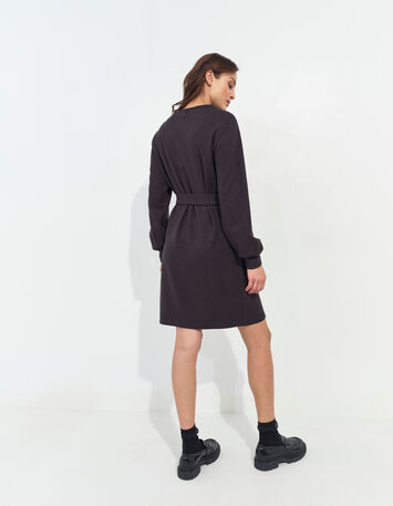 RAVENA - Robe sweat gris foncé maille côtelée -3
