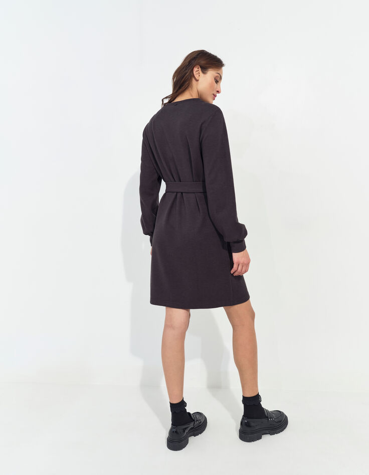RAVENA - Robe sweat gris foncé maille côtelée -3