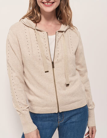 TARA - Cardigan ficelle tricot &agrave; capuche et clous-4