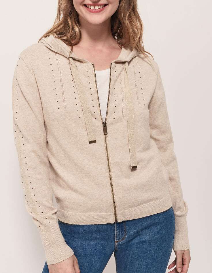 TARA - Cardigan ficelle tricot &agrave; capuche et clous-4