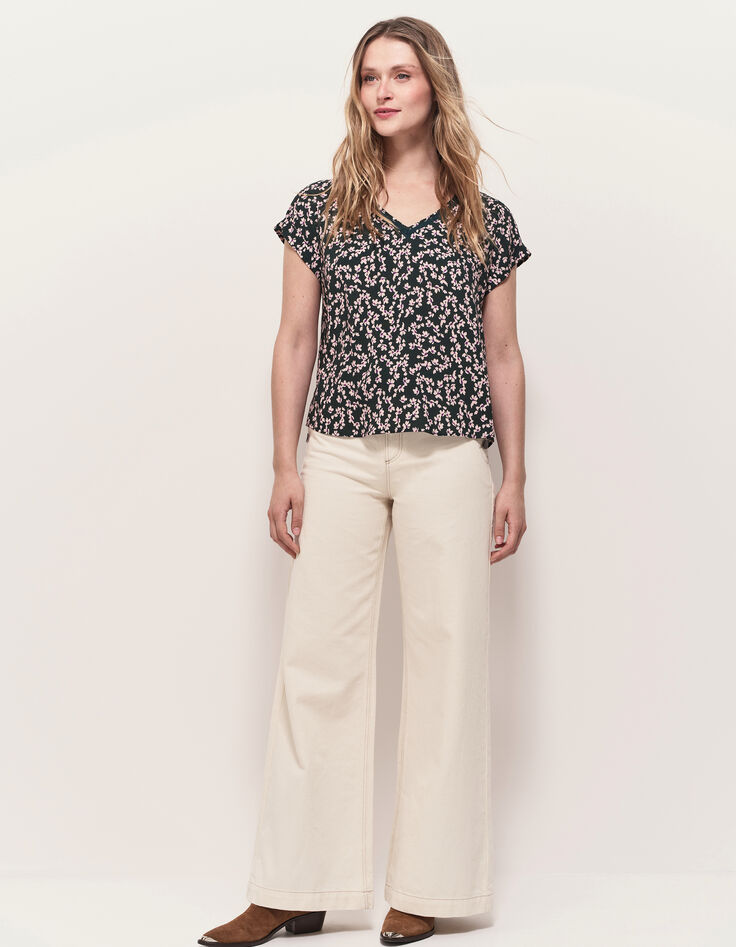 CESARIA - Top vert imprimé minimaliste floral-7