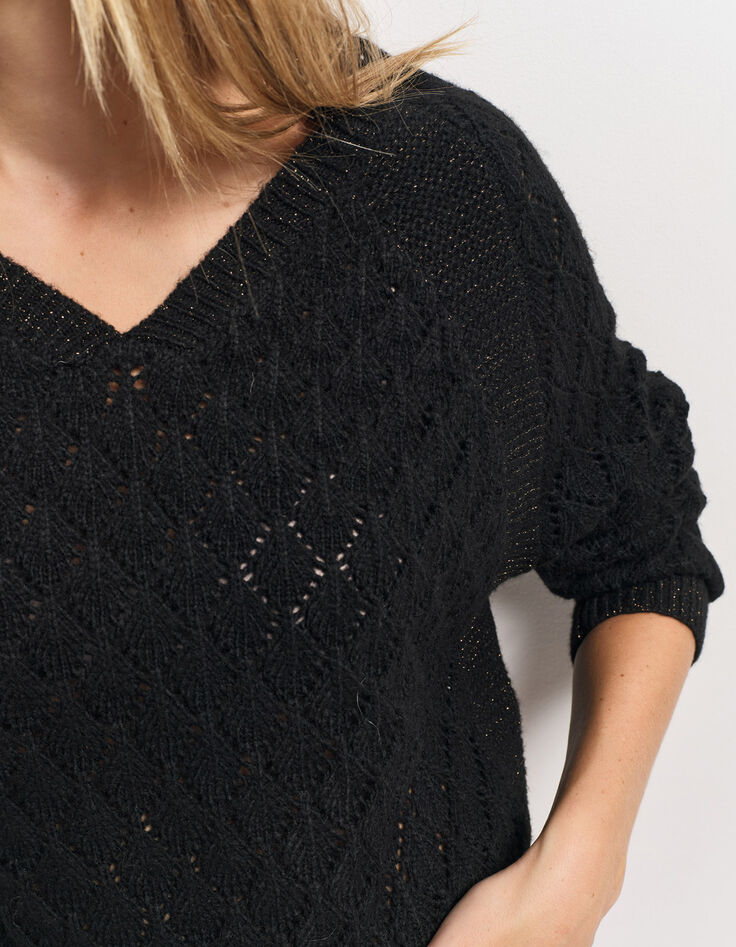 TACEY - Pull noir tricot ajouré réversible devant/dos-4 TACEY - Pull noir tricot ajouré réversible devant/dos-4
