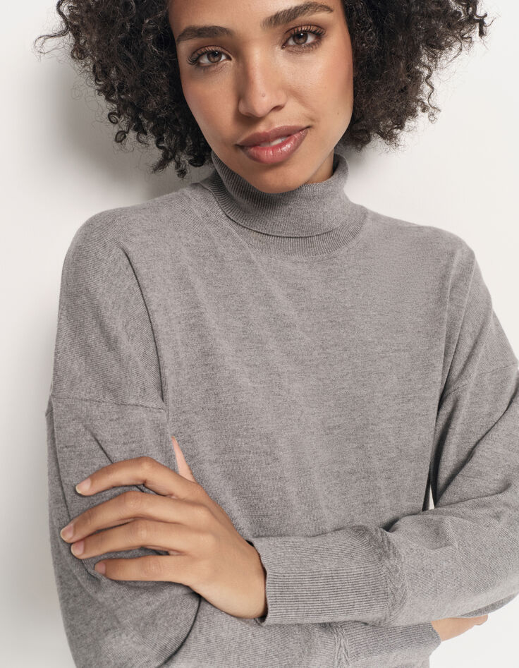 TANAKA - Pull gris tricot fin à col roulé-5
