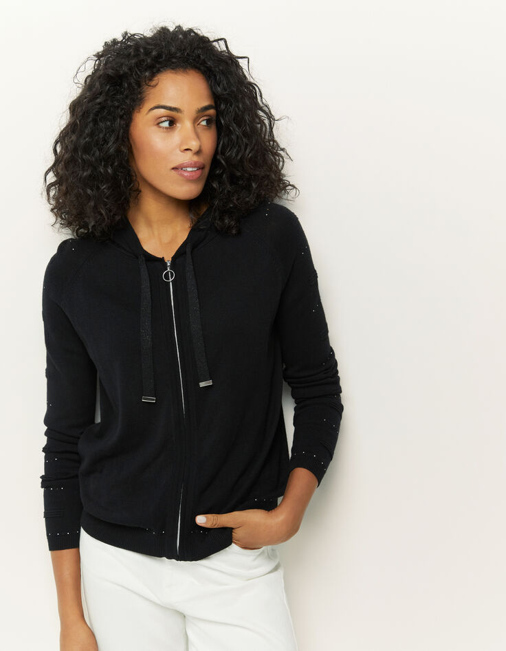 TAÏGA - Cardigan noir à capuche et clous-2