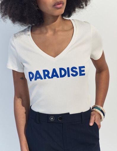 MIRO - T-shirt blanc c&ocirc;tel&eacute; &agrave; message  - One Step