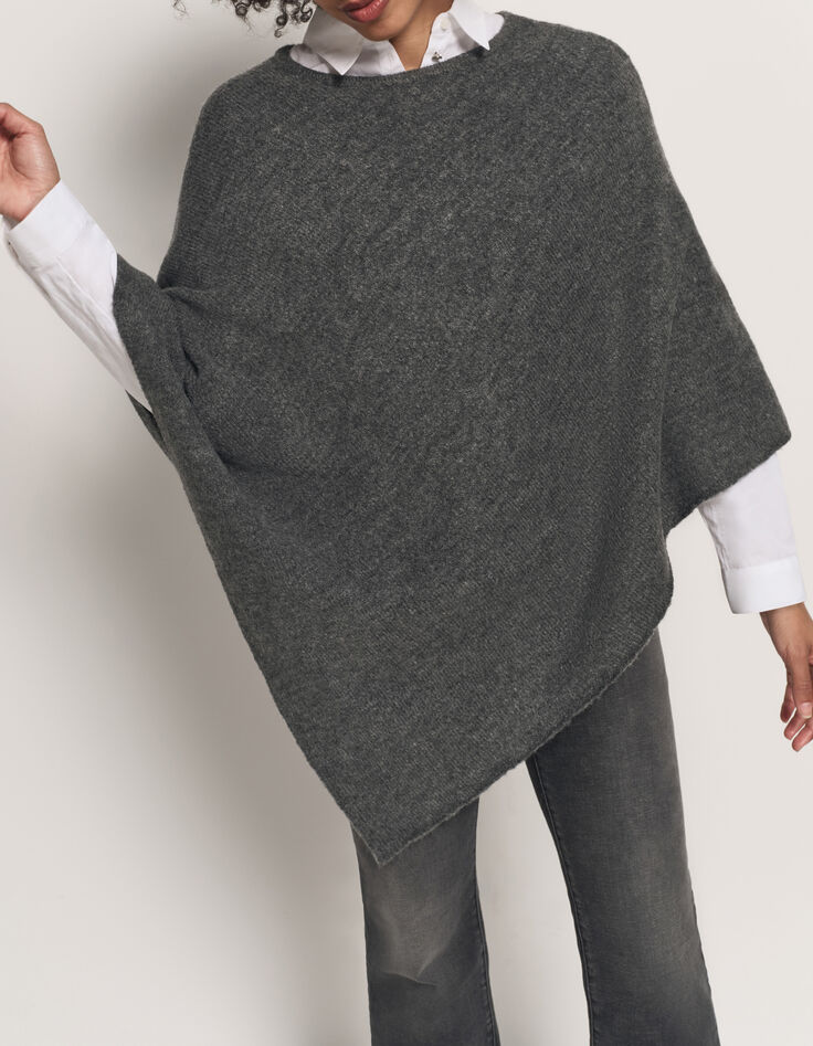 ALAMO - Poncho gris en tricot-1