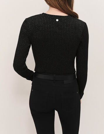 MALENE - T-shirt noir maille lurex c&ocirc;tel&eacute;e-3