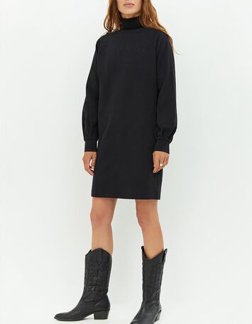 RANA - Robe sweat noir avec broderies ton sur ton-2
