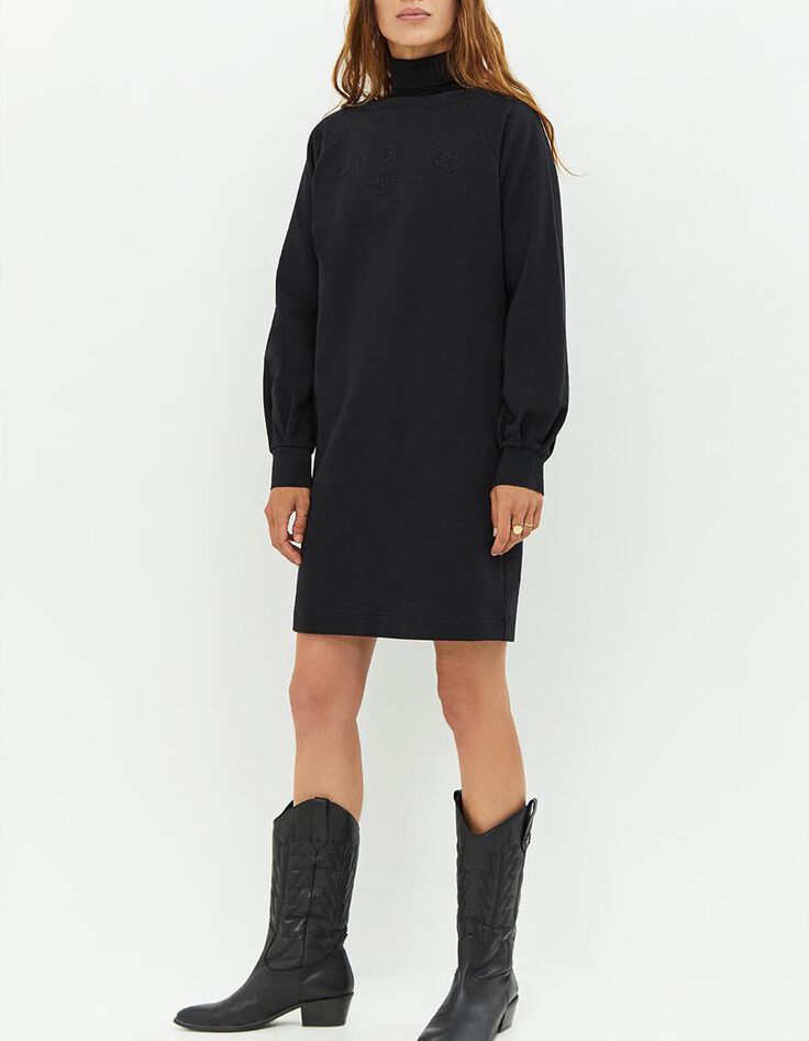 RANA - Robe sweat noir avec broderies ton sur ton-2