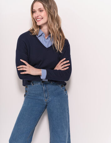 TZAR - Pull marine tricot fin avec danseuse dos-2