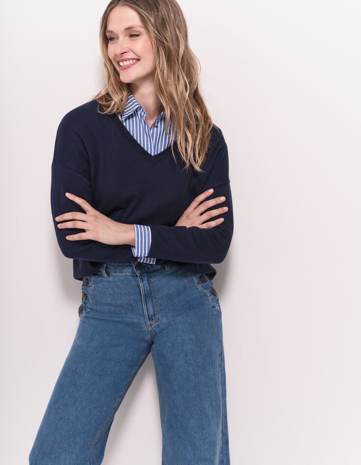 TZAR - Pull marine tricot fin avec danseuse dos-2 TZAR - Pull marine tricot fin avec danseuse dos-2