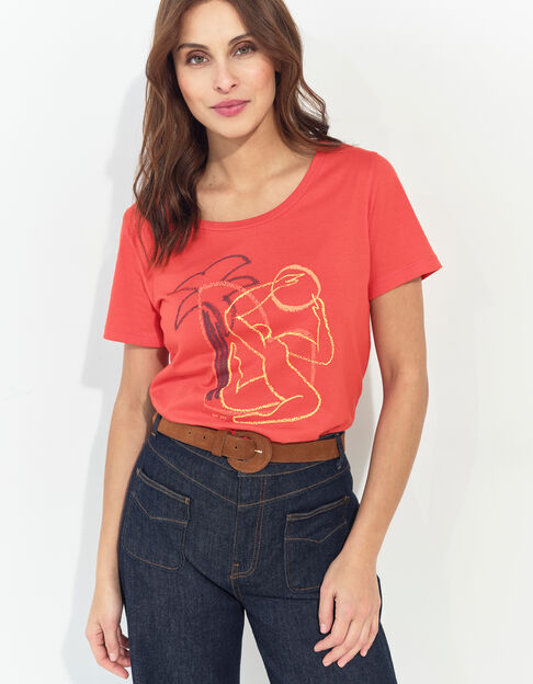 MADIE - T-shirt orange coton bio visuel danseuse arty  - One Step