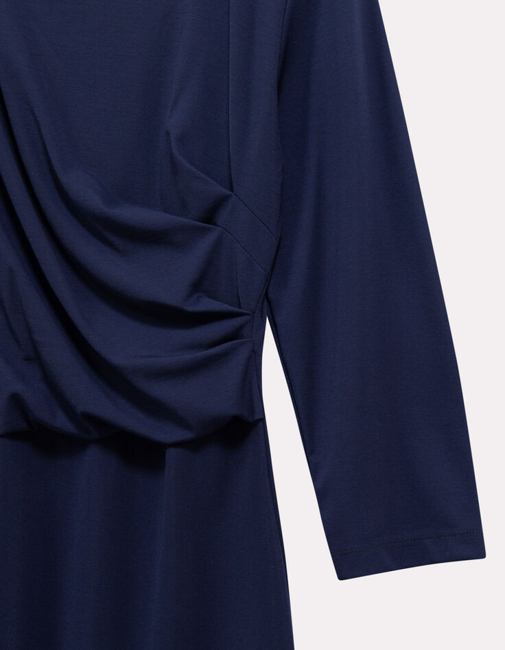RISOUL - Robe marine effet drapé côté-3