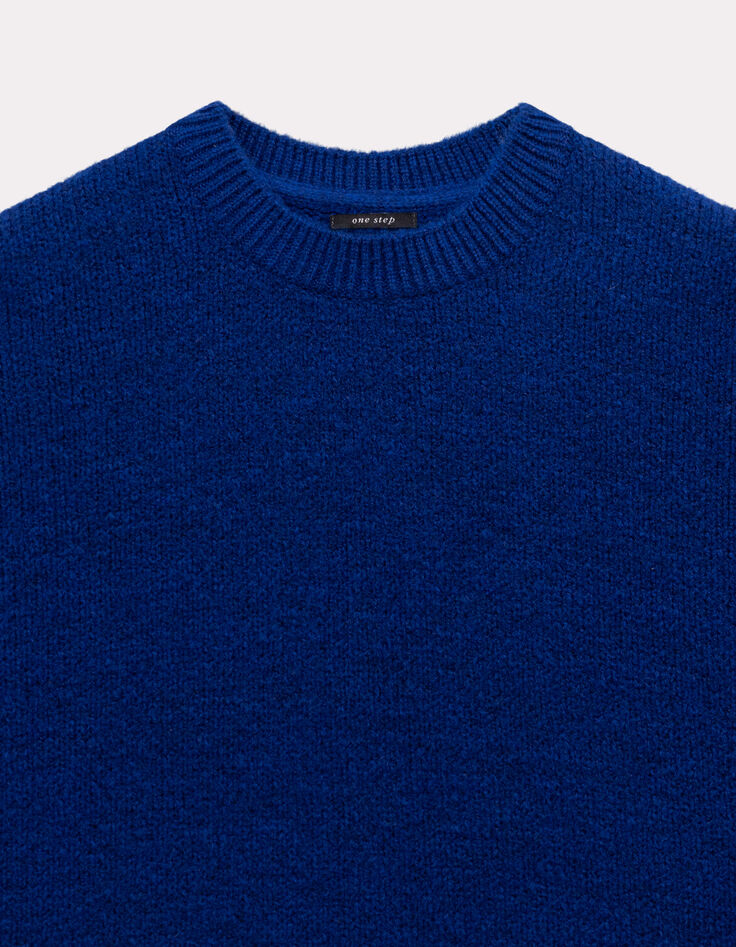 ADA - Poncho bleu tricot boutons côtés-2