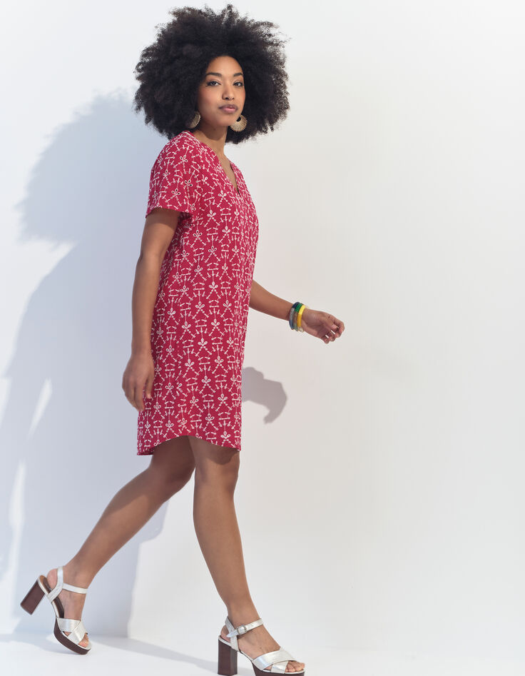REKO - Robe rose coton bio broderies all-over -7