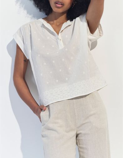 CONOR - Top blanc upcycl&eacute; broderies &eacute;toiles  - One Step