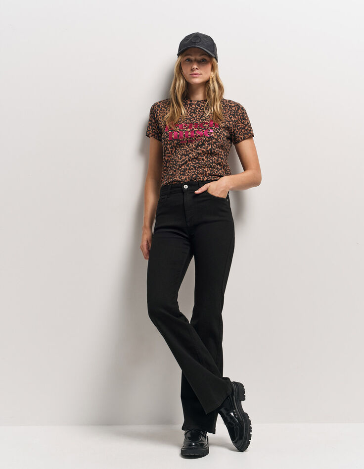 MELVA - T-shirt noir coton bio léopard à message métallisé-7