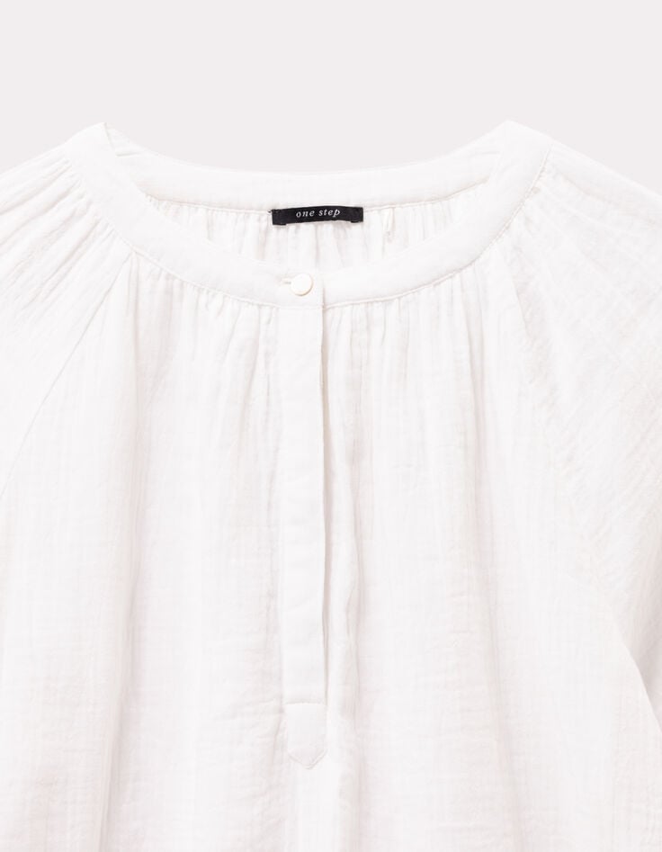 CHANCE - Blouse écrue gaze de coton bio brodée-2 CHANCE - Blouse écrue gaze de coton bio brodée-2