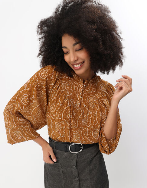 CHIKATO - Blouse jaune polyester recyclé harmonie fleurie - One Step