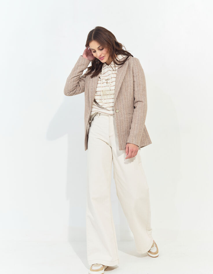 VICKI - Veste beige lainage fantaisie motif chevrons rayé-3