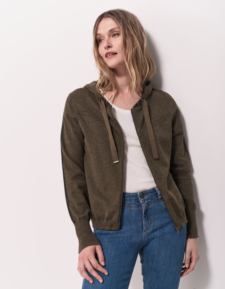 TARA - Cardigan kaki zippé à capuche-1