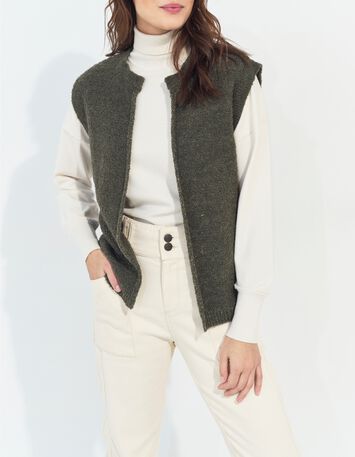 TESSA - Cardigan kaki sans manches tricot lurex-3