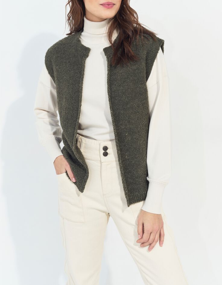 TESSA - Cardigan kaki sans manches tricot lurex-3