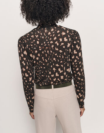 MADLY - T-shirt kaki col roulé imprimé tachiste animalier-3 MADLY - T-shirt kaki col roulé imprimé tachiste animalier-3