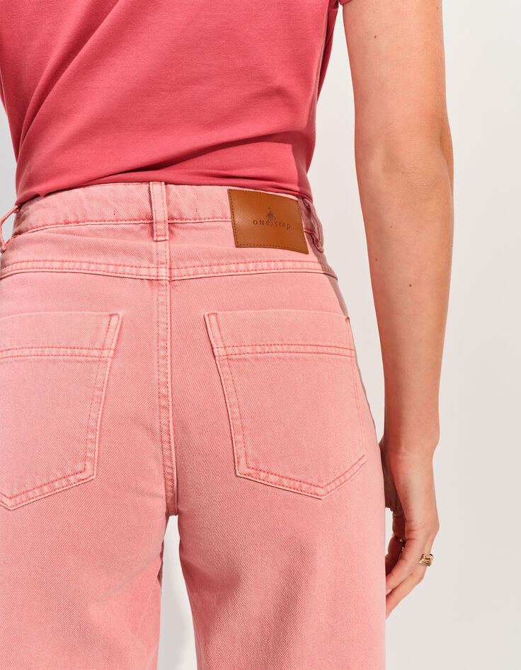 LE HAILEY - Jean flare rose coton bio surteint -2