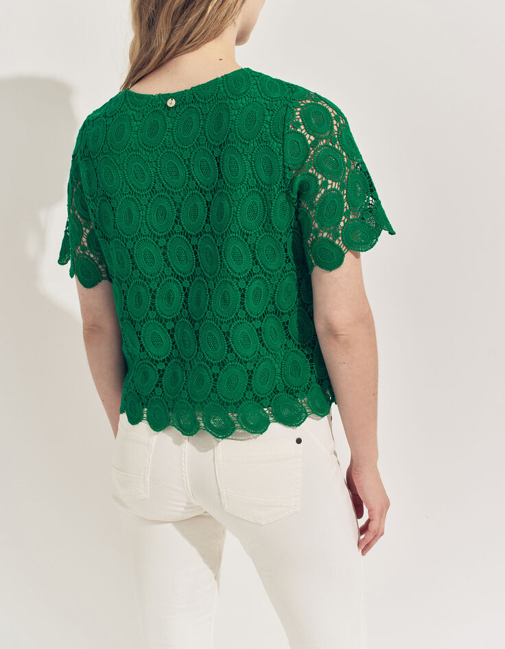 CARAIBES - Top vert dentelle esprit macram&eacute; -3