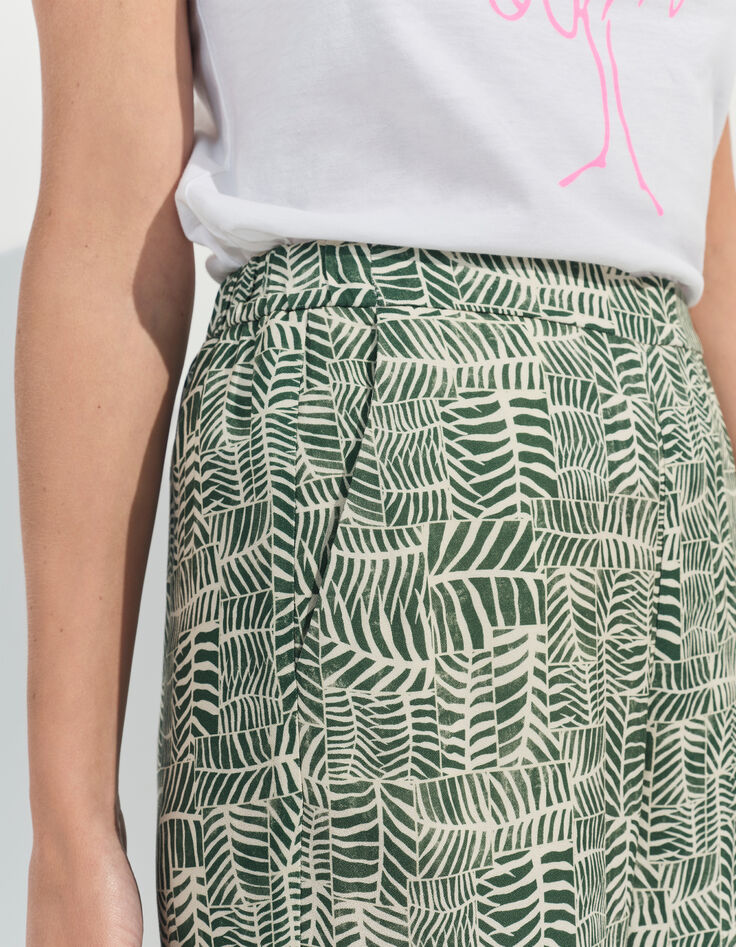 PRIMAVERA - Pantalon vert imprimé tropical chic -4